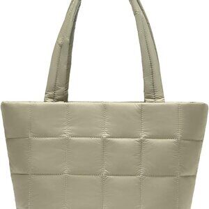 Luxurious Quilted Tote: Soft, Spacious & Stylish Khaki Bag with Laptop Pocket